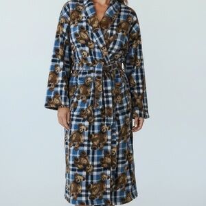👛 (ANY 2/$25) KEYLINE Fleece Polyester Bathrobe|Teddy Bears Blue Plaid|See video
